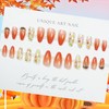 24Pcs Fall Press on Nails Long Almond Orange Fake Nails