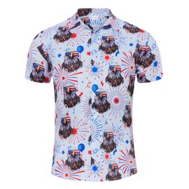 Adovigo Patriotic Shirts for Men USA Flag Shirts 4th of July Fireworks Outfits Button up Shirt Button Down Shirts Novelty Beachwear Rave Clothes White XX-Large