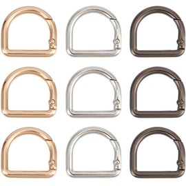 SUNNYCLUE 1 Box 18Pcs 3 Colors D Ring Buckle Clip Spring Snap Hook Carabiner Gold Silver Black Metal Alloy Closures Connector Fastener Clamp Clasps Gate Keyring Buckle for Key Bag Purse DIY Crafts