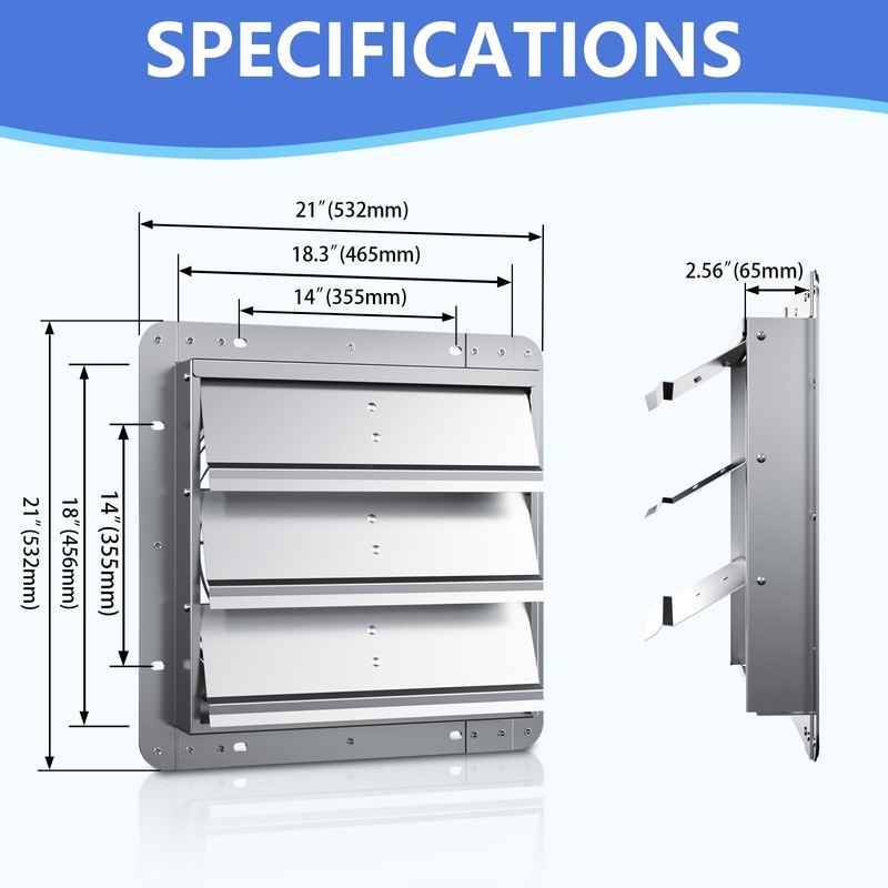 18 Inch Galvanized Shutter Exhaust Louver Vent, Automatic Gravity Shutter
