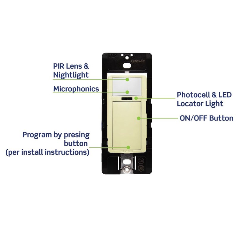 Leviton Smart Wallbox Sensor, PIR 15A Switching, 120-277VAC, App Configurable