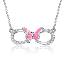 SLIACETE 925 Sterling Silver Butterfly Necklace for Women Opal Butterfly Infinity Necklace Butterfly Jewellery Gifts for Mother Daughter Wife Girlfriend, Sterling Silver, Opal
