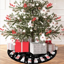 Christmas Tree Skirt Black Tree Skirt Cat Christmas Xmas Winter Tree Skirt 36 Inch for Black Cat Christmas Indoor Outdoor Decorations