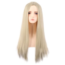 MapofBeauty MapofBeauty 28 Inch/70 cm Monochrom Side Bangs Long Straight High Temperature Fiber Fashion Wig (Blonde)