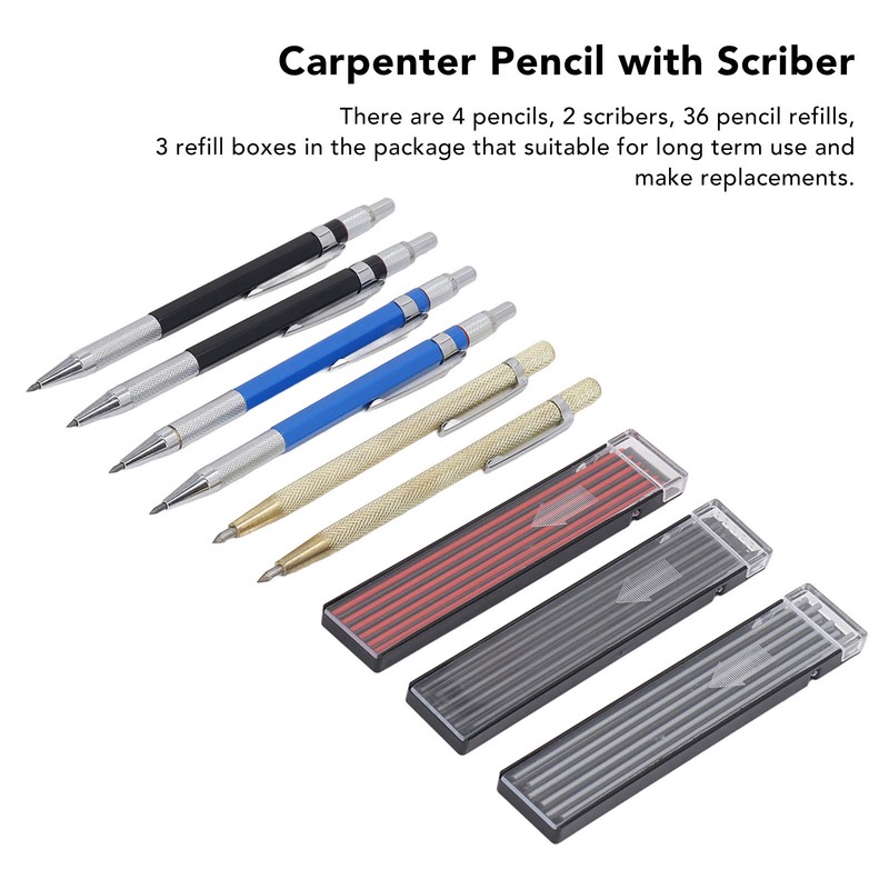 Carpenter Pencil Set 2 Scribers 36 Refills 4 All Metal
