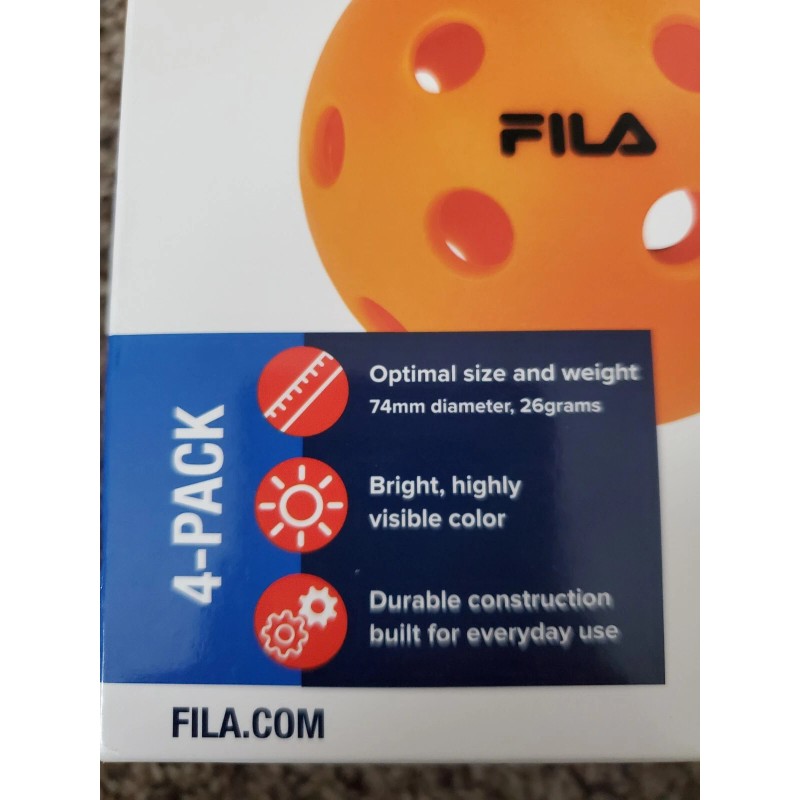 FILA Accessories Pickleballs Orange 4 Pack Regulation Size 74mm Dia