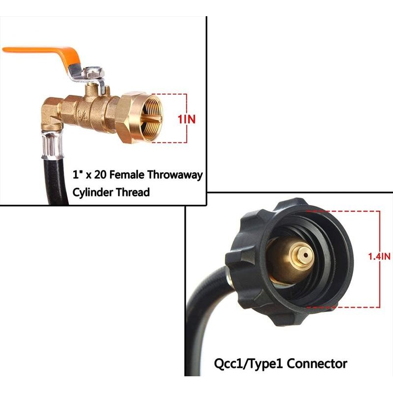1 lb. Propane Tank Refill Adapter with 3FT Hose –