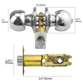 TOVOT 2 Packs Internal Door Handle Locks Round Door Handles with Locks Stainless Steel Door Knob with Locks Handles Set for 25-45MM Door (No Keys)