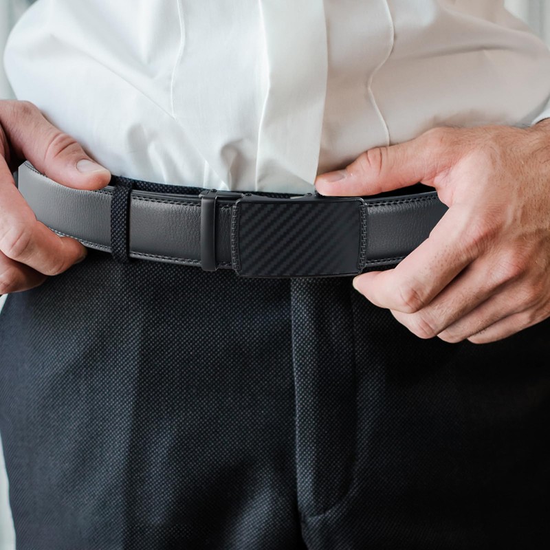 Amexo Men's Automatic Leather Belt without Holes Adjustable Work Belt