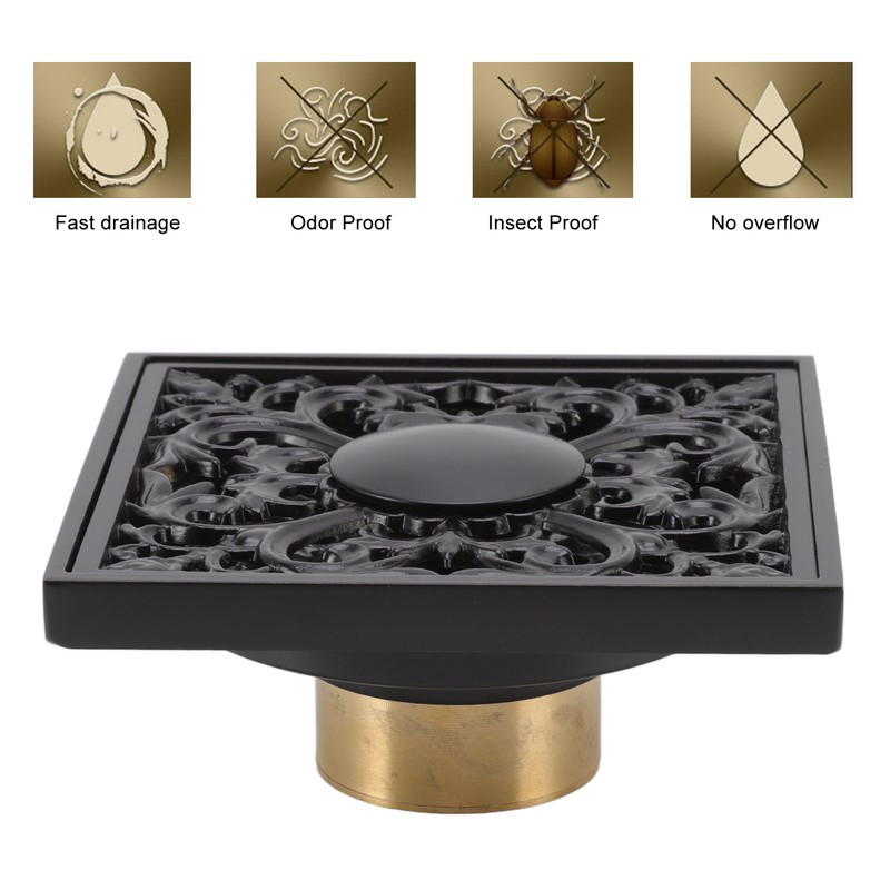 Floor Drain Quadrate Antique European Style Copper Stainless Steel Odor