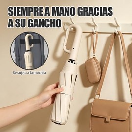 Paraguas Plegable Automático con Hebilla de Anillo, Paraguas de Bolsillo Reforzado, Paraguas Plegable para Lluvia y Sol, Paraguas Automático Sombrilla Grande Resistente al Viento