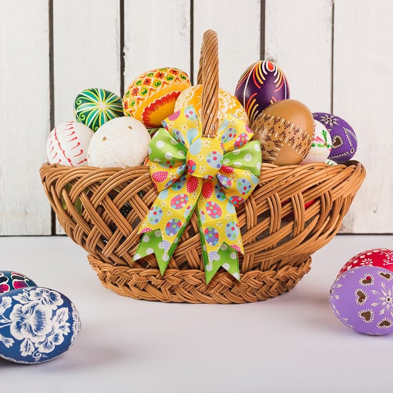 HIENAJ Large Easter Bow for Wreath,Yellow Green Easter Tree Topper,Easter