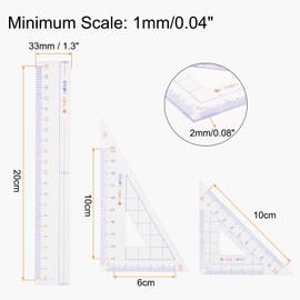 HARFINGTON 4 in 1 Ruler Set 20cm Straight Ruler Protractor Triangle Measuring Tool with Wavy Line for Classrooms Home Office, Transparent