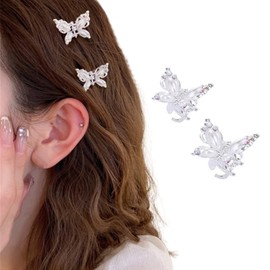 Hair Clip, Mini Butterfly, Set of 2, Hair Clip, Small Pearl, Hair Clip, Hair Ornament, Cute, Glitter, Hair Accessories, Hairpin for Kids, Girls, Women(Silver)