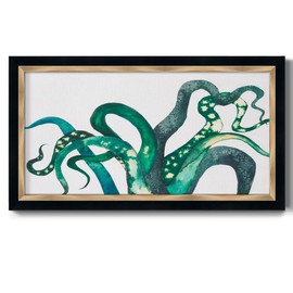 Renditions Gallery UnderWater Life Paintings for Home A Green Octopus Legs Canvas Framed Wall Art Decor for Living Kitchen Bedroom - 29"X53" Black and Gold GAL012