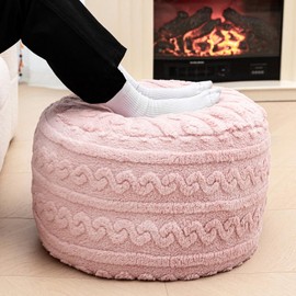 Beawelkomjo Pouf Ottoman Stuffed 20x20x12 Inches Floor Pouf Plush Fiber Ottoman Foot Rest Under Desk Foot Stool for Living Room Bedroom (Pink Pouf with Filler)