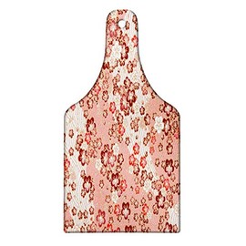 Ambesonne Japanese Cutting Board, Sakura Cherry Blossom Flowers Eastern Spring Flourishing Season, Decorative Tempered Glass Cutting and Serving Board, Wine Bottle Shape, Coral Burgundy and White