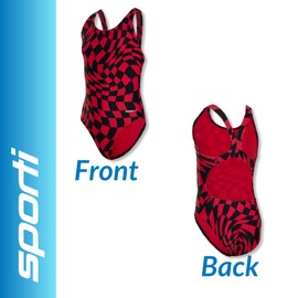 Sporti Athletic One Piece Swimsuit Lycra Xtra Life Training Bathing Suit, Wide Straps, UPF50+ Chlorine Resistant, Full Coverage Competition Fit for Girls - Red - 24