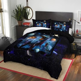 AILONEN Space Galaxy Dinosaur Bedding Set, Purple Dreamy Nebula Dinosaur Twin Size Bedding Sets for Boys Girls,Dino Roar Planet Pattern Soft Breathable Quilt Set 3Pcs(1 Comforter + 2 Pillowcase)