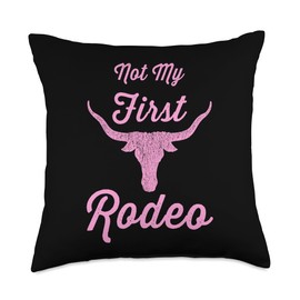 Not My First Rodeo Funny Western Cowgirl Mama Cow Lover Throw Pillow