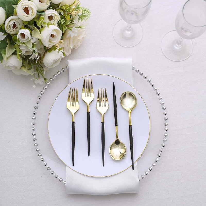 TABLECLOTHSFACTORY 24 Pack | 6" Gold/Black Premium Plastic Fork/Spoon Utensil