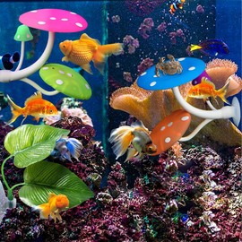 HyzaPhix 4pcs Betta Fish Leaf Hammock Mushroom Silicone Betta Bed Realistic Betta Resting Spot Betta Aquarium Decor for Small Fish Tank Aquarium Decorations