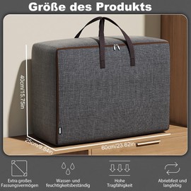 Punklong 2 PCS Bedding Storage Bags, Duvet Storage Bag, Large Storage Bags with Zips,Oxford Cloth Moving Bag, Ideal For Clothes,Pillows,Blankets,Duvets and Underbed Storage (60L*2)