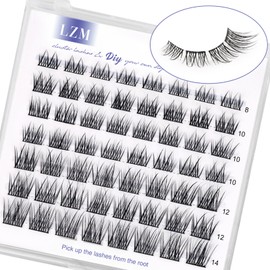 LZM Lash Clusters 84 Pcs C Curl Cluster Lashes Natural Look Wispy Eyelash Extension Eyelash Clusters Thin Band & Soft DIY at Home mix Length 8-14mm (WL08)