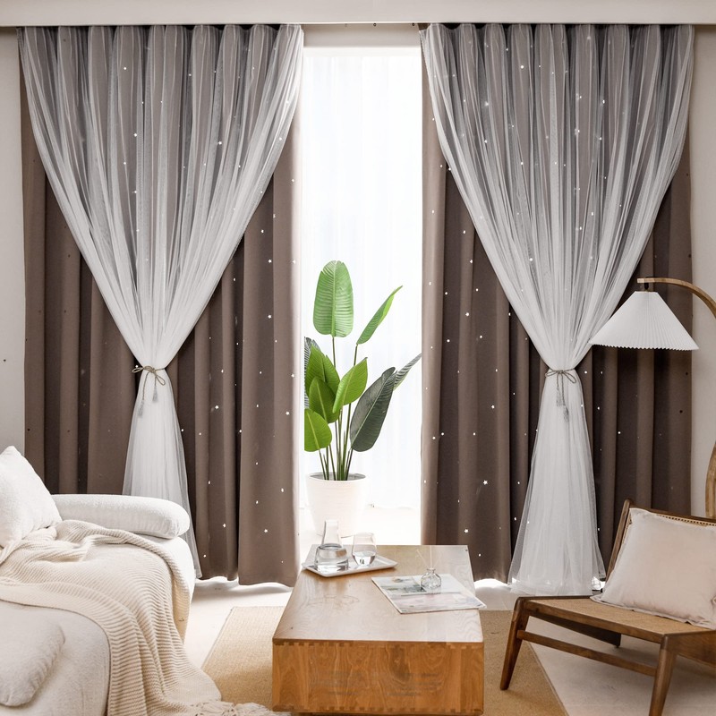 Kinryb Star Cutout Blackout 95 Inches Curtains Double Layer with