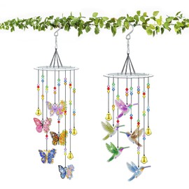 APCGSM 2 Pcs Butterfly Hummingbird Diamond Painting Wind Chimes,DIY Diamond Painting Suncatcher Art Wind Chime Kit, Sun Catchers Hanging Diamond Art Kit for Adult Kids Home Yard Garden, Style-1