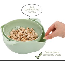 Rinzo CleanBowl Küchensieb mit doppelter Abtropfschale, Multifunktions Sieb für Obst und Gemüse, Spülbecken-Abtropfsieb, rosa und hellblau und mintgrün (rosa)