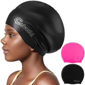2 Pack Swimming Cap for Kids (Black+Rose red)