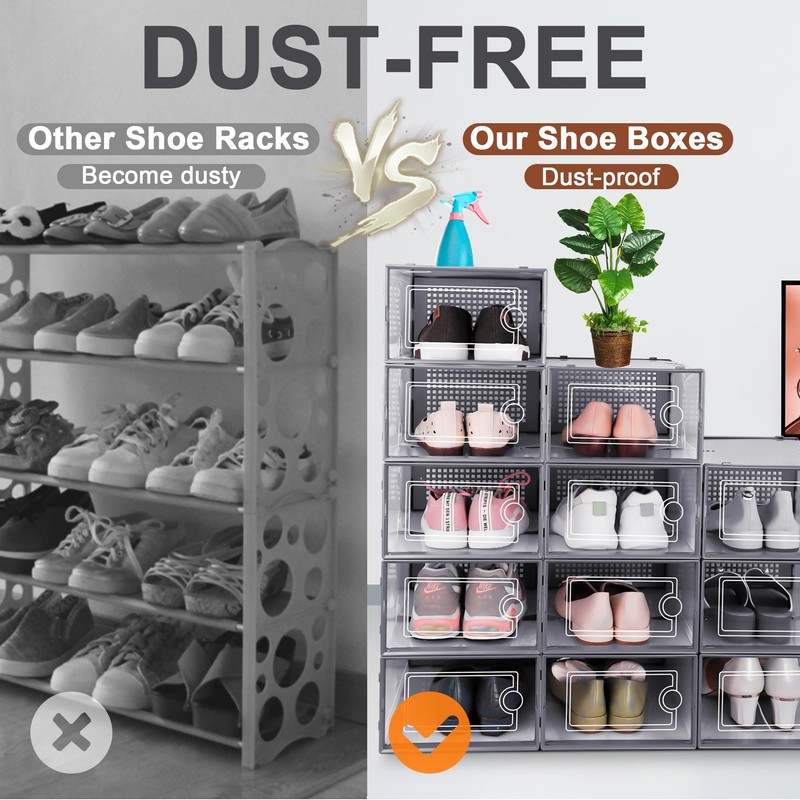 Kuject Large Shoe Organizers Storage Boxes for Closet, 12 Pack