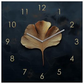 Wall Clock Metal 20 x 20 cm Black Gold Wall Decoration Gingko Leaf Elegant Design Metal Clock Modern Decorative Wall Art