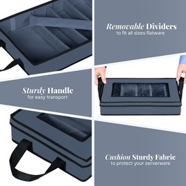 Flatware Storage Case - Durable 5 Compartment Silverware Storage Container Box with Removable Lid and Easy to Carry Handles - Large Capacity Keeps Your Cutlery Organized & Protected (Blue)