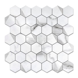 OYASIMI Hexagon Peel and Stick Backsplash for Kitchen Wall,20 Sheets Heat Resistant Stick on Backsplash PVC Smart Tiles, 12'' Gray White Marble Waterproof Peel and Stick Tile for Bathroom