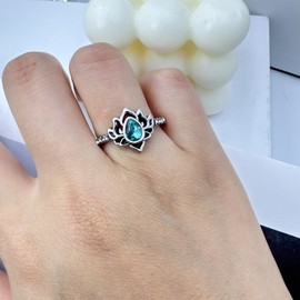 Decixde Lotus Ring for Women Lotus Flower Ring My Trauma Ring Lotus Promise Ring Zircon Inlaid Flower Ring Inspirational Ring Statement Floral Jewelry Gift (blue, 10)