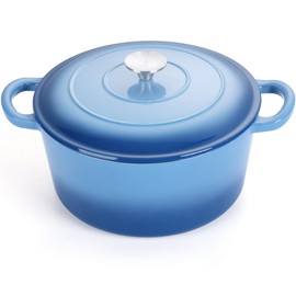 E-far Dutch Oven Pot with Lid, 5 Quart Enameled Cast Iron Round Dutch Oven Stockpot for Bread Baking/Braising/Cooking/Roasting/Stewing, Heavy Duty Nonstick Cookware Safe for Induction & Oven - Blue