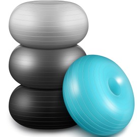 Libima 4 Pcs Flexible Seating for Classroom Inflatable Yoga Ball Chairs with Pump Donut Exercise Ball Chair Cushion Seat for Balance and Stability Training Home Office Gym Workout (Earth Color)