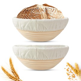 Sourdough Proofing Basket Set – 2 Pack 9-Inch Round Banneton Baskets with Linen Liner for Bread Baking – Round Rattan Dough Rising Bowl for Homemade Artisan Loaves