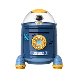 Rocket Piggy Bank Password Cute Coin Bank Intelligent Voice Reminder for Kids Boys Girls Blue