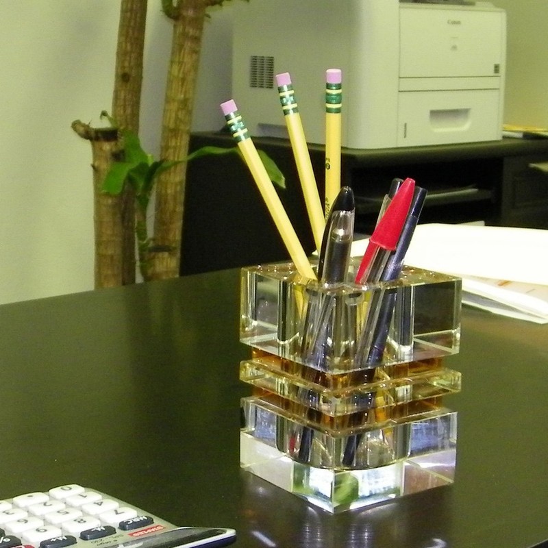Amlong Crystal Desktop Collection Crystal Pen Holder, Amber
