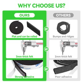 Felt Strips with Adhesive Backing, 2 Felt Rolls 1x 60 Inches Black, Felt Tape with Adhesive Backing, Furniture Felt Strips