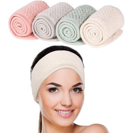 Paquete de 4 diademas faciales de spa, superabsorción, para maquillaje, cinta ajustable de forro polar coral, banda para el pelo, toalla suave para...