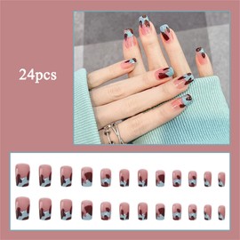 Medium False Nails, Jelly Leopard Print Fake Nails for Sticking, 24 Pieces Acrylic Press On Nails, Stick on Nails for Women and Girls