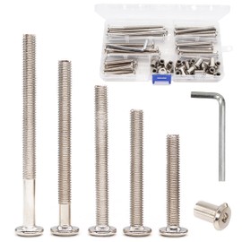 binifiMux 50pcs Hex Drive Socket Cap Bolts Dowel Nuts Assortment Kit, Furniture Joint Connector Bolts, Rivet Bolts Dowel Nuts, Countersunk Screw Post Fit M6x40mm 50mm 60mm 70mm 80mm Nickel Plated