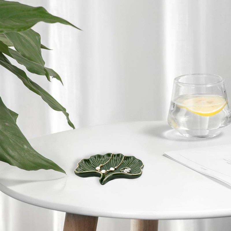 YoHyien Ceramic Soap Dish with Drainage, Ginkgo Leaf Shaped Soap