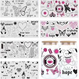 UV DTF Glass Transfer Stickers, 6 Art Theme Glass Craft Stickers, UV DTF Transfer Waterproof Stickers for 16 oz Libbey Glasses, Furniture Crafts Woodworking DIY