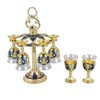 6Pcs Chinese Chalice Retro Style Zinc Alloy Glass Embossed Flower