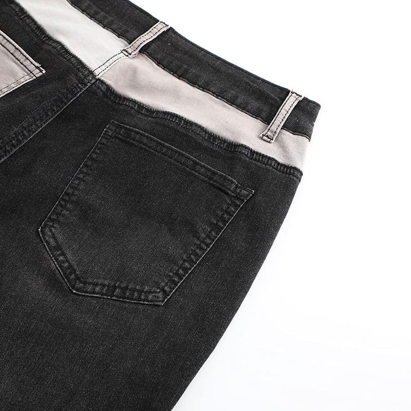 THUNDER STAR Patchwork Jeans,Stretch High Waisted Skinny Jeans for Women,Black/Blue